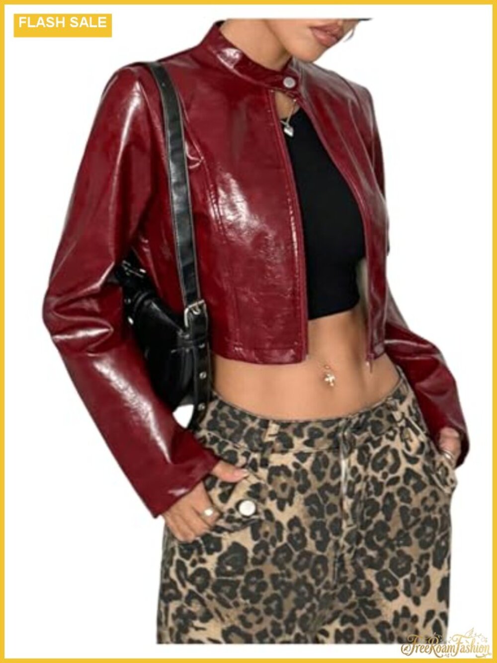 Faux Leather Cropped Bomber Zip Up Motorcycle Jacket